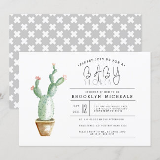 Invitación Cactus Planter | Baby Shower acuarela