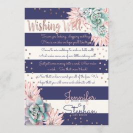 Invitación Cactus Rosa Oro Rosado Rayas Azul Marino Pozo de l