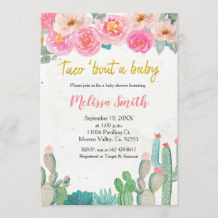 Invitación Cactus rosada floral Baby Shower Taco Bout Baby
