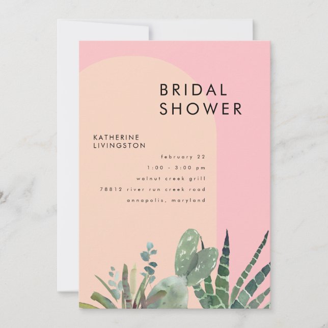 Invitación Cactus Rubor & Pink Geometric Bridal Shower (Anverso)