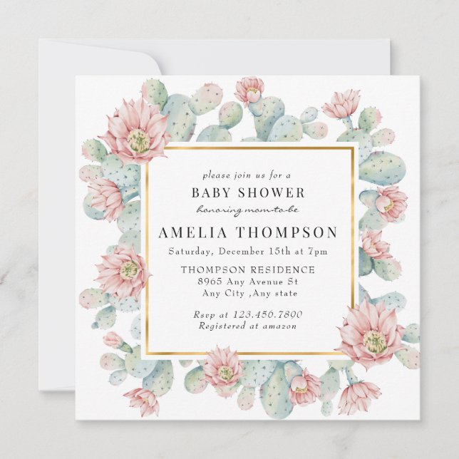 Invitación Cactus | Rustic Boho Baby Shower (Anverso)