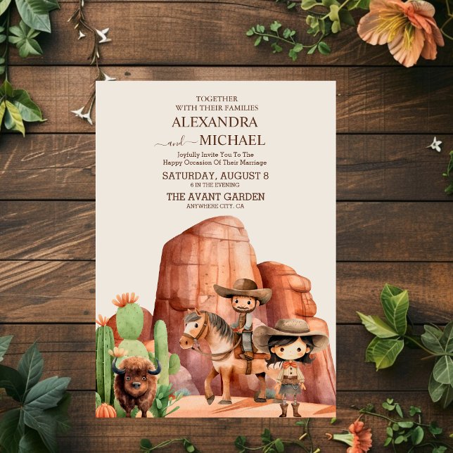 Invitación Cactus rústico vintage de vaquero Boda de caballos (Subido por el creador)