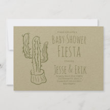 Cactus Saguaro Dibujado a Mano Verde Baby Shower
