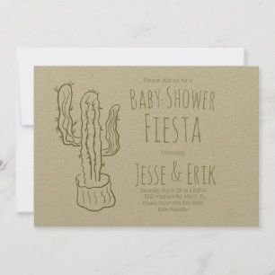 Invitación Cactus Saguaro Dibujado a Mano Verde Baby Shower