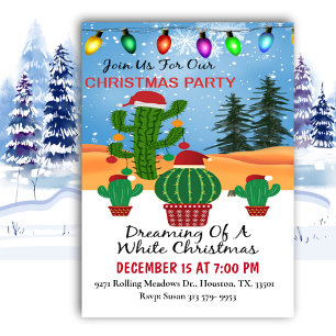 Invitación Cactus Soñando Con Fiesta De Navidades Blancos