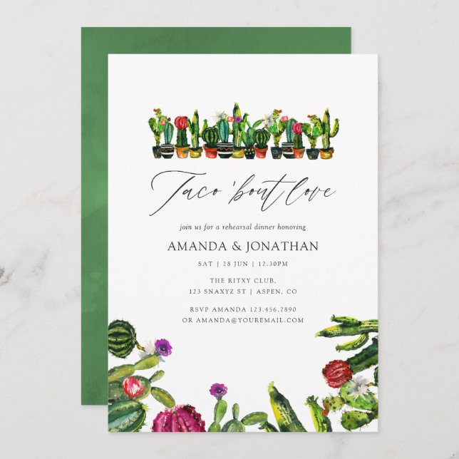 Invitación Cactus Succulens Fiesta Rehearsal Dinner (Anverso / Reverso)