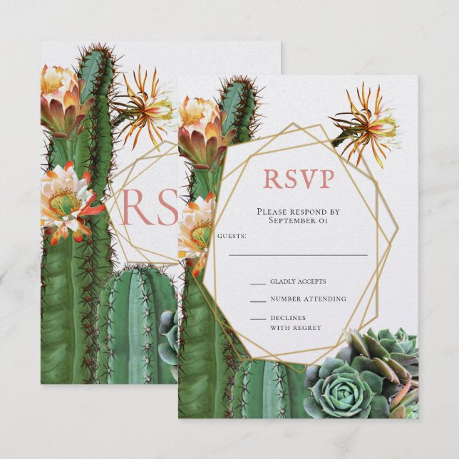 Invitación Cactus Succulent Greenery Wedding RSVP (Anverso / Reverso)