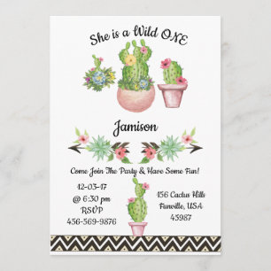 Invitación Cactus Succulent Southwestern Wild One Invite