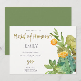 INVITACIÓN CACTUS SUCCULENTO FLORAL ACUARELA DAMA DE HONOR