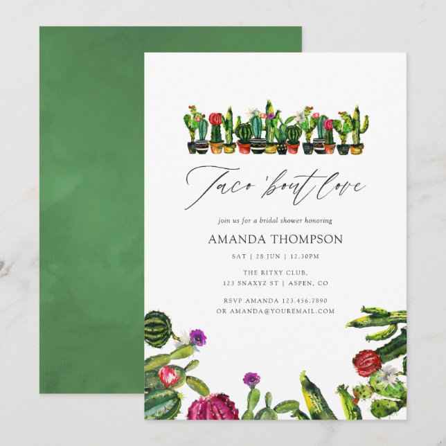 Invitación Cactus Succulents Fiesta Bridal Shower (Anverso / Reverso)