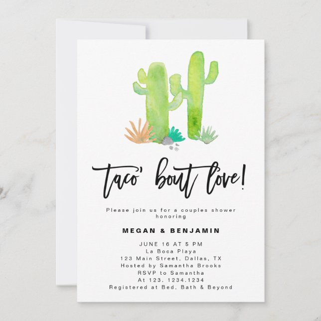 Invitación Cactus Suculent Taco Bout Love Wedding Ducha (Anverso)