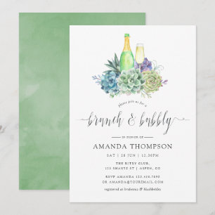 Invitación Cactus Suculentas Acuarela Brunch y Burbujeante