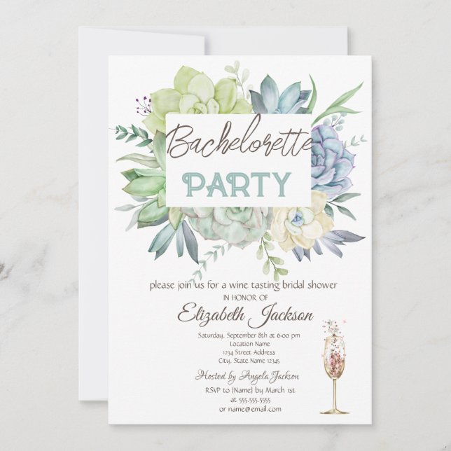 Invitación Cactus Suculentas Acuarela Puntos Despedida de Sol (Anverso)