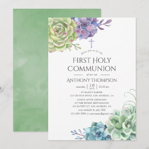Invitación Cactus Suculentas Primera Comunión Acuarela