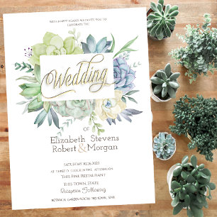 Invitación Cactus Suculentas Puntos de Lunares Acuarela Boda
