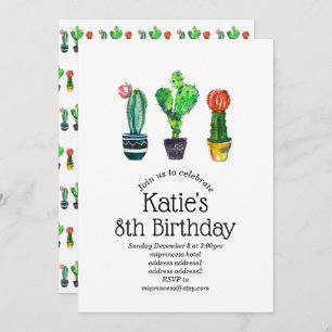 Invitación cactus, suculento, acuarela, fiesta, mexicano,