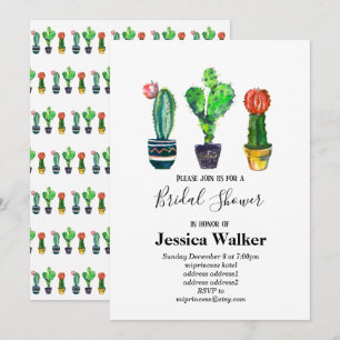 Invitación cactus, suculento, acuarela, fiesta, mexicano,