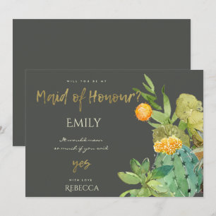 INVITACIÓN CACTUS SUCULENTO FLORAL ACUARELA DAMA DE HONOR