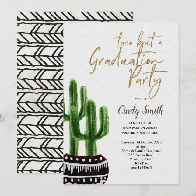 Invitación Cactus Taco acerca de la fiesta de graduación Gree (Anverso / Reverso)