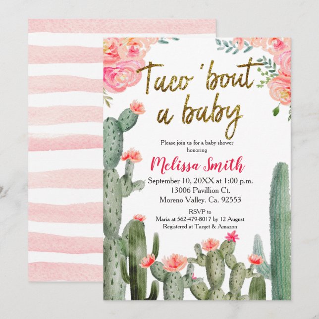 Invitación Cactus Taco Bout Baby Shower (Anverso / Reverso)