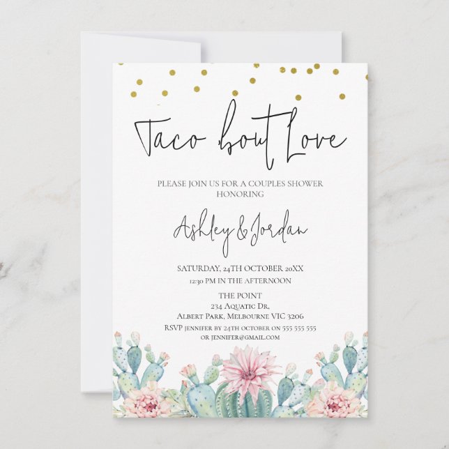 Invitación Cactus Taco 'bout Love Couples Ducha (Anverso)