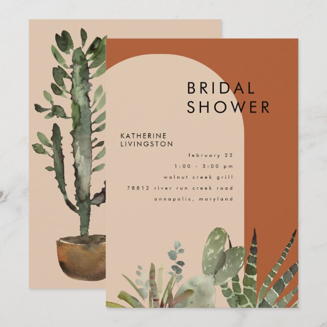 Invitación Cactus Terracotta Geométrica Ducha Bridal (Anverso / Reverso)