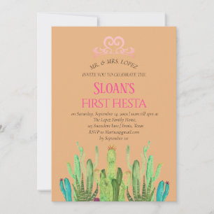 Invitación Cactus Tiara Primera Fiesta Cumpleaños Rosa