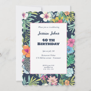 Invitación Cactus verde azul floral 40