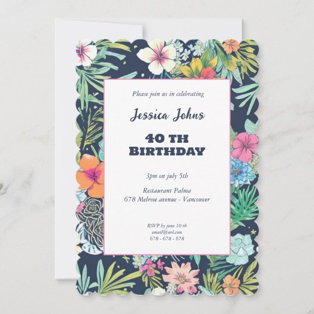 Invitación Cactus verde azul floral 40 (Anverso)
