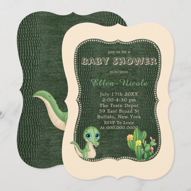 Invitación Cactus verdes de Cute Alligator invitan a Baby Sho (Anverso / Reverso)
