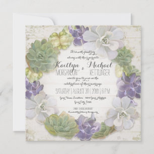 Invitación Cactus Wreath Leaf Succulum Wooden Western Boho
