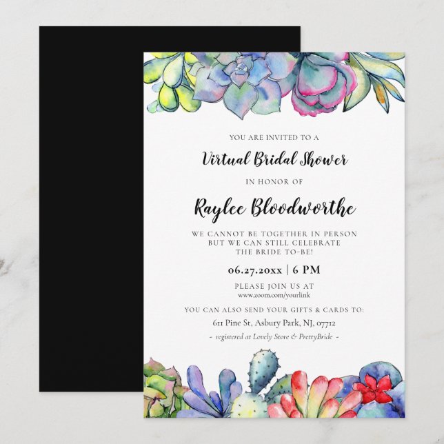 Invitación Cactus y suculentos Ducha virtual de novias (Anverso / Reverso)