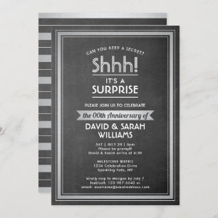 Invitación CADA AÑO Sorpresa Aniversario Chalkboard & Silver