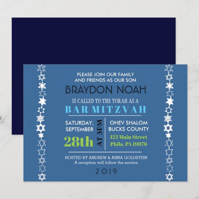 Invitación CADA ESTRELLA ES ÚNICA Bat Mitzvah Invitation (Anverso / Reverso)