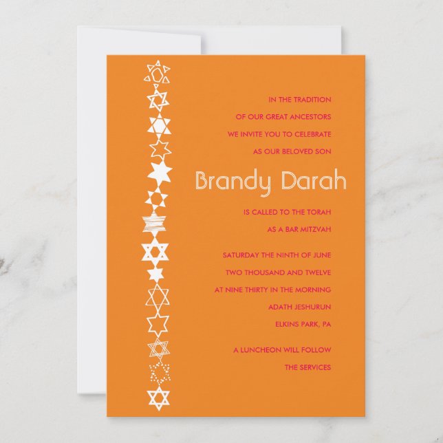 Invitación CADA ESTRELLA ES ÚNICA Bat Mitzvah Invitation (Anverso)