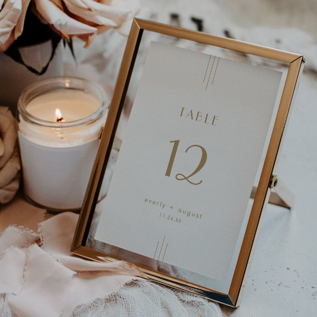 Invitación CADA Oro Art Deco Número de tabla simple Boda (EVERLY Gold Art Deco Simple Wedding Table Numbers)