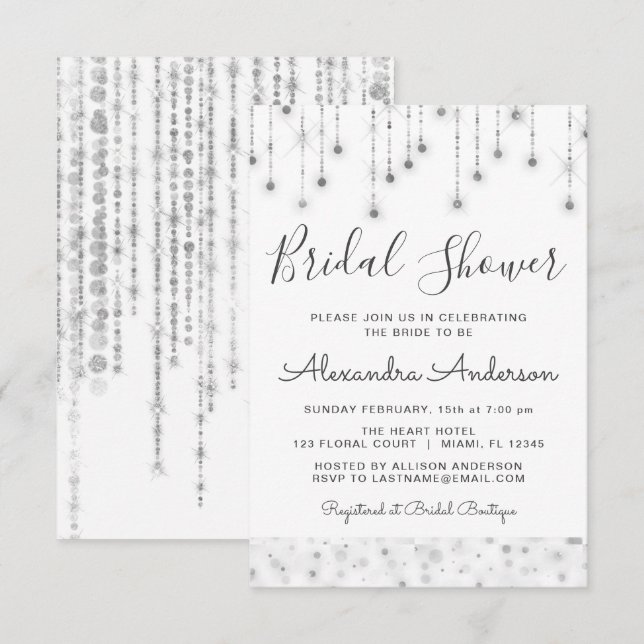 Invitación Cadena blanca plateada ilumina ducha de novia (Anverso / Reverso)