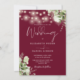 Invitación Cadena Borgoña Ilumina Boda de código QR floral