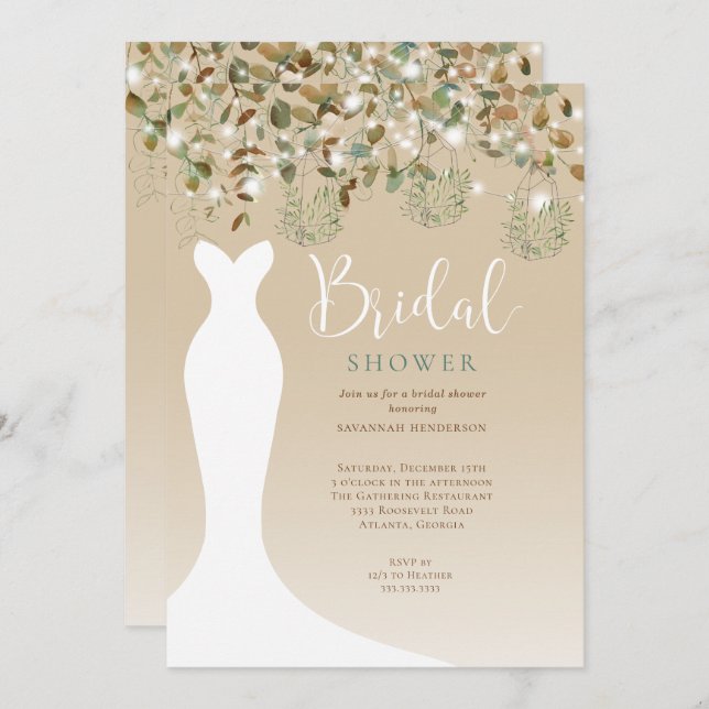 Invitación Cadena de acuarela Luces Farolilla Ducha de novia (Anverso / Reverso)