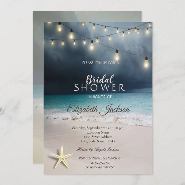 Invitación Cadena de bodas de playa ilumina ducha mareal mare (Anverso / Reverso)