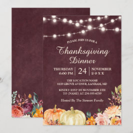 Invitación Cadena de calabaza enciende Floral Cena de Acción