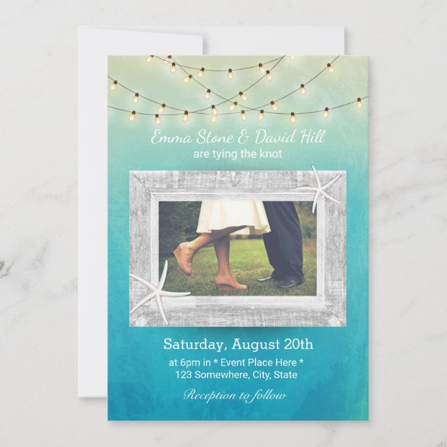 Invitación Cadena de casamiento de playa ilumina acuarela con (Anverso)