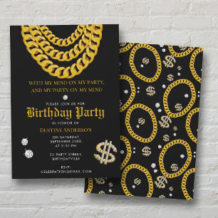Invitación Cadena de Eslabones Cubanos Hip Hop Gold para Cump