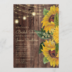 Invitación Cadena de girasol de madera rústica ilumina ducha