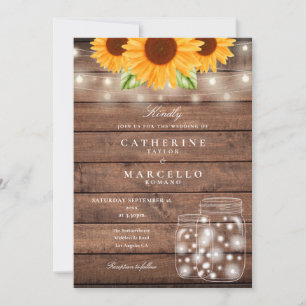 Invitación Cadena de girasol ilumina a Mason Jar Rustic Boda
