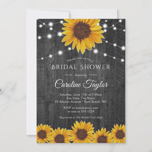 Invitación Cadena de girasol rusa ilumina ducha de novia gris (Anverso)