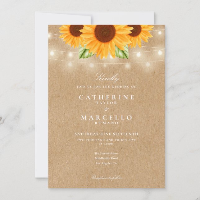 Invitación Cadena de girasoles ilumina a un Boda ruso de Kraf (Anverso)