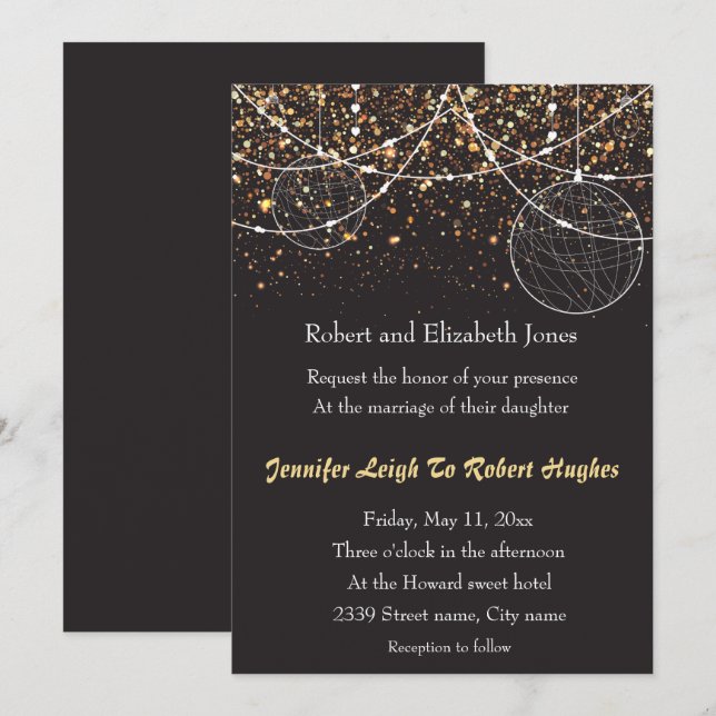 Invitación Cadena de luces Boda de Confetti de oro (Anverso / Reverso)