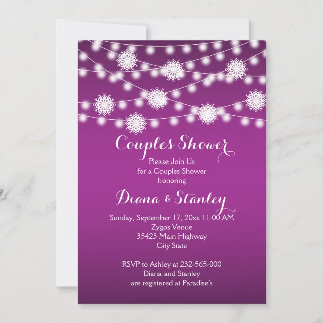 Invitación Cadena de luces copos de nieve parejas bodas ducha (Anverso)