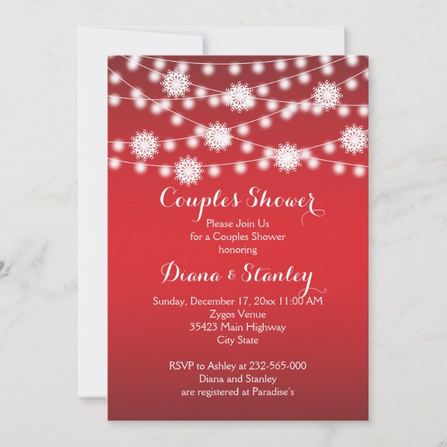 Invitación Cadena de luces copos de nieve parejas bodas ducha (Anverso)